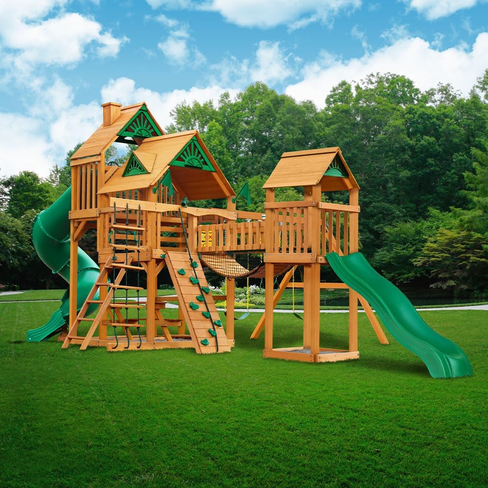 Gorilla Playsets 01-1021-AP Treasure Trove I Wood Swing Set with Wood Roof